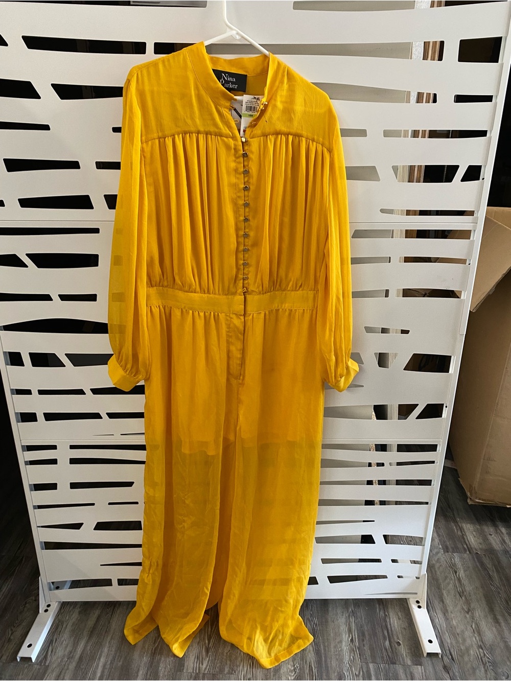 Nina Parker Yellow Long Maxi Dress with Button Front